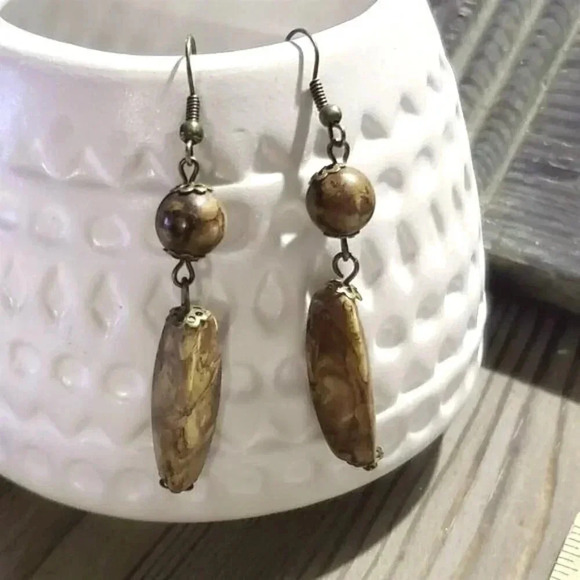 Rustic Bronze Metal Mottled Brown Lightweight Acrylic Handcrafted Earrings - Picture 1 of 5